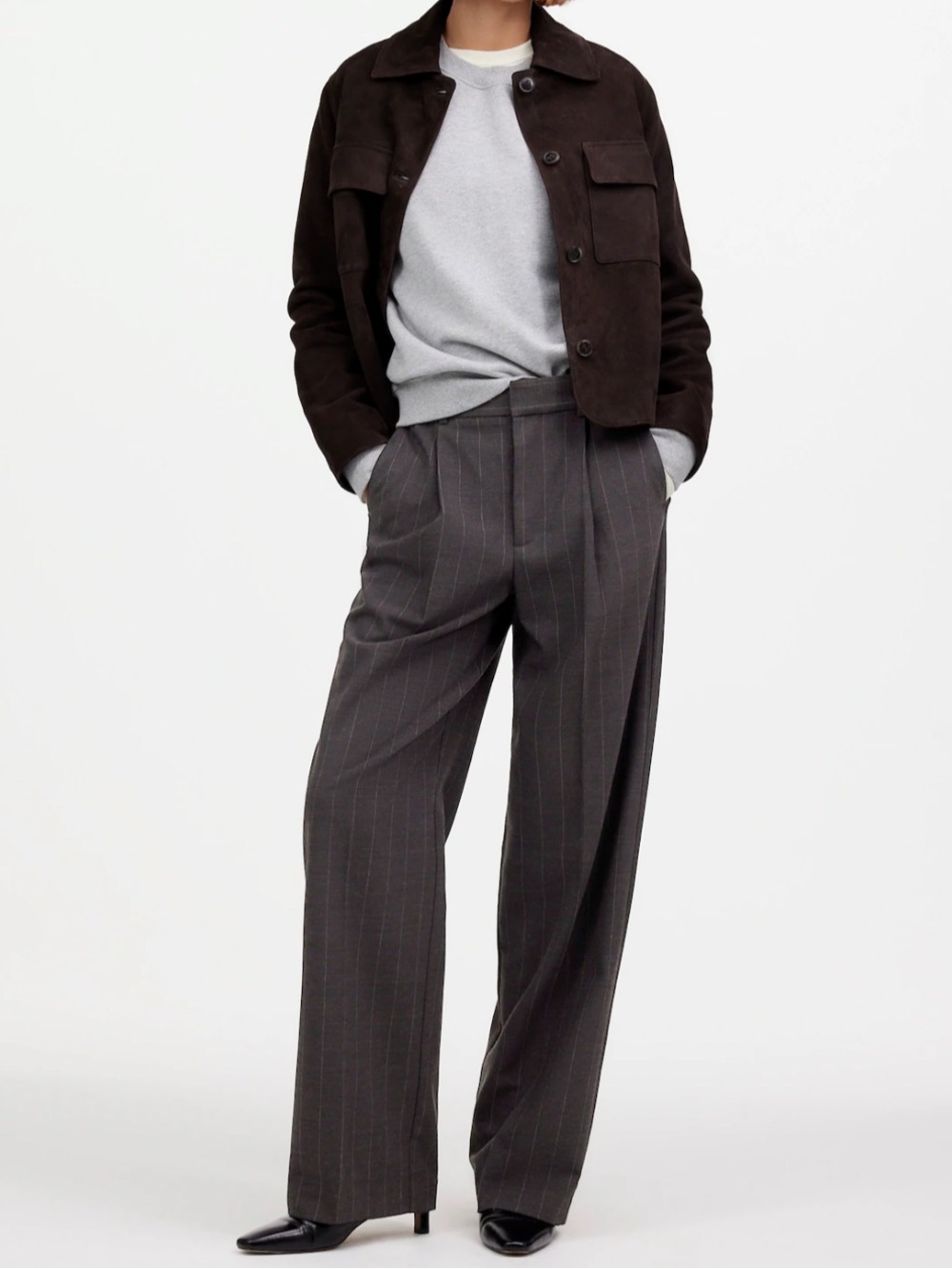 Madewell Slouchy Pleated Pinstripe Straight Leg Trouser Pants Brown Size 8